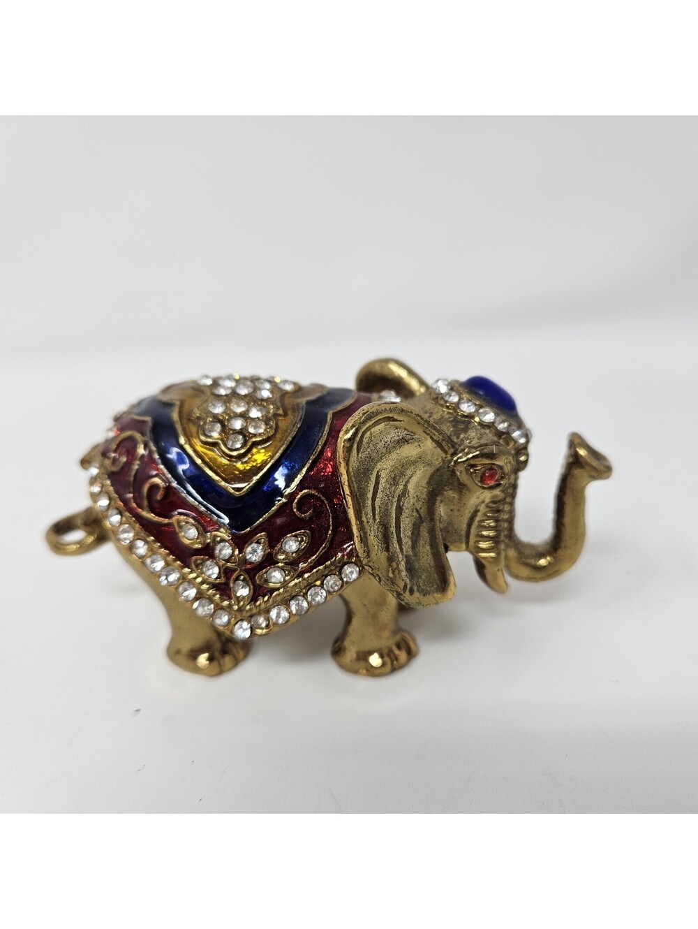 Jeweled Elephant Hinged Trinket Box Set 3 Gold Tone Rhinestones 4th Trunk Broken - Picture 2 of 16